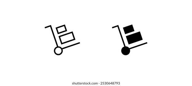 Moving hand truck or dolly with boxes, Handcart cargo line and flat icons set, editable stroke isolated on white, linear vector outline illustration, symbol logo design style