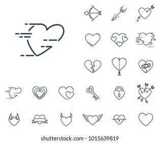 Moving heart icon in set on the white background. Set of thin, linear and modern hearts icons. Universal linear icons to use in web and mobile app.