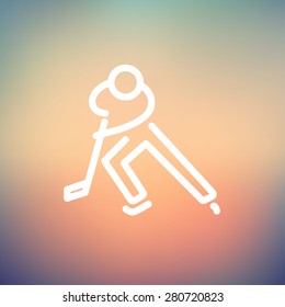 Moving hockey player icon thin line for web and mobile, modern minimalistic flat design. Vector white icon on gradient mesh background.