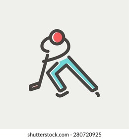 Moving hockey player icon thin line para web y móvil, moderno diseño minimalista plano. Icono del vector con contorno gris oscuro y color de desplazamiento en fondo gris claro.