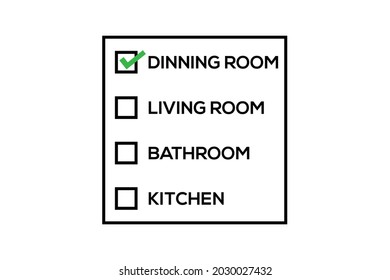 lista de comprobación de domiciliación en movimiento con marca de marca de verificación símbolo de ilustración del vector del logotipo de la habitación en despiece
