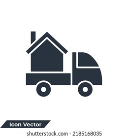 Moving Home Icon Logo Vector Illustration. Home Delivery Truck Symbol Template For Graphic And Web Design Collection