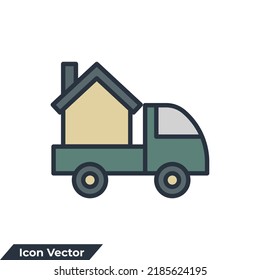 Moving Home Icon Logo Vector Illustration. Home Delivery Truck Symbol Template For Graphic And Web Design Collection