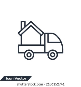 Moving Home Icon Logo Vector Illustration. Home Delivery Truck Symbol Template For Graphic And Web Design Collection