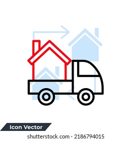 Moving Home Icon Logo Vector Illustration. Home Delivery Truck Symbol Template For Graphic And Web Design Collection