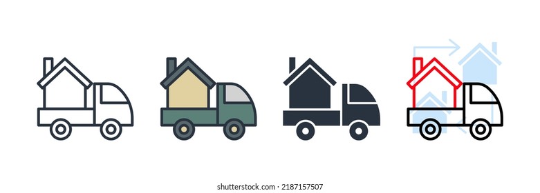 Moving Home Icon Logo Vector Illustration. Home Delivery Truck Symbol Template For Graphic And Web Design Collection