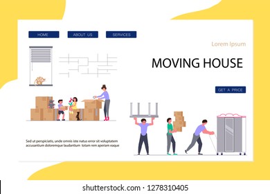 Moving Home and office Concept for Website or Web Page. Flat Cartoon Vector Illustration