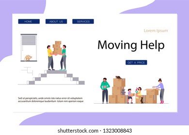 Moving Home and office Template Landing page for Website. Flat Art Vector illustration