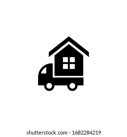 Moving home vector icon in black solid flat design icon isolated on white background