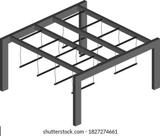 Moving horizontal bar with trapeze for outdoor competitions. Isometric vector icon for sporting events, playground, sports ground. Equipment design element for sport maps, web design, etc.