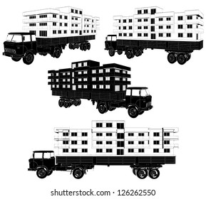Moving A House Buildings With A Truck Vector 02