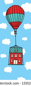 Moving house floating with balloon