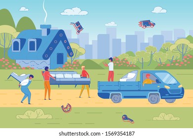 Moving House with Friends Helps to Load Furniture.