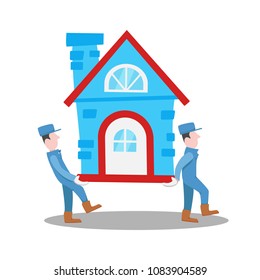 Moving house home work with moving and relocating worker company illustration
