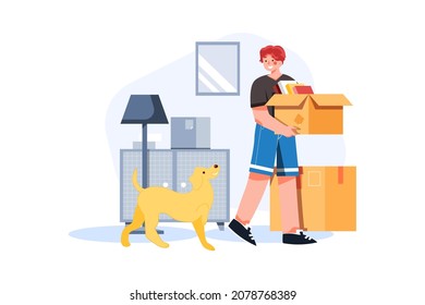 Concepto de Ilustración de Casa en Movimiento. Ilustración plana aislada en fondo blanco.