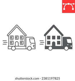 Moving house line and glyph icon, truck and shipping, moving home vector icon, vector graphics, editable stroke outline sign, eps 10.