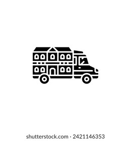 icono del vector de la casa en movimiento. estilo sólido de icono inmobiliario. uso perfecto para logotipo, presentación, sitio web y más. diseño de iconos moderno estilo glifo
