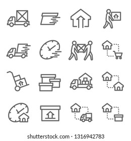 Moving House Vector Line Icon Set. Contains such Icons as Shipping, Home Mover Service, Express, Relocation and more. Expanded Stroke