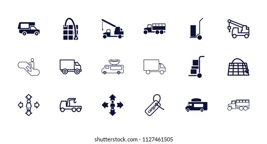 Moving icon. collection of 18 moving filled and outline icons such as cart cargo, van, man move, truck with hook, cargo tag. editable moving icons for web and mobile.
