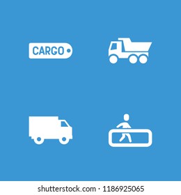 Moving icon. collection of 4 moving filled icons such as truck, escalator. editable moving icons for web and mobile.