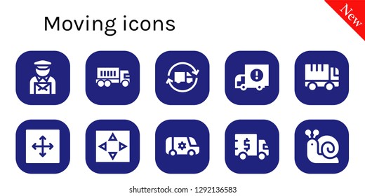  moving icon set. 10 filled moving icons. Simple modern icons about  - Postman, Truck, Delivery truck, Move, Van, Snail