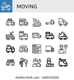 moving icon set. Collection of Delivery truck, Van, Truck, Cargo truck, Delivered, Products, Delivery man, Paperboy icons