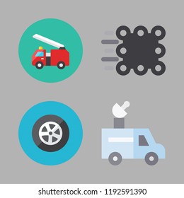 moving icon set. vector set about van, fire truck, match moving and tire icons set.