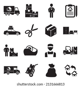 Moving Icons. Black Flat Design. Vector Illustration.