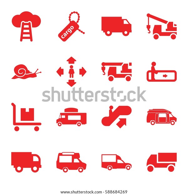 moving icons set. Set of 16 moving filled\
icons such as snail, escalator, escalator up, man move, truck,\
truck with hook, van, cargo tag, cargo on\
cart