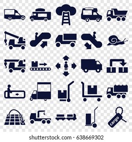 Moving icons set. set of 25 moving filled icons such as snail, escalator, escalator up, escalator down, truck with luggage, man move, truck, truck with hook, cart cargo, van