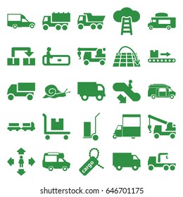 Moving icons set. set of 25 moving filled icons such as snail, escalator, escalator down, truck with luggage, man move, truck, truck with hook, cart cargo, van, cargo tag