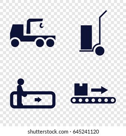 Moving icons set. set of 4 moving filled icons such as escalator, truck with hook, cart cargo