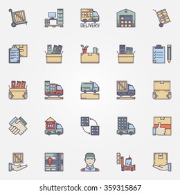 Moving icons set - vector concept colorful signs and symbols of house or office moving