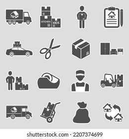 Iconos en movimiento. Diseño de pegatinas. Ilustración vectorial.