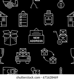 Moving. Line art icon seamless pattern. Thin line art icons. Flat style illustrations isolated.