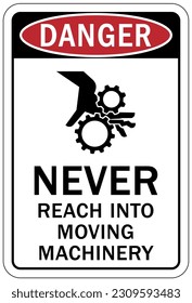Moving machinery warning sign and labels keep clear of moving parts