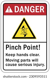 Moving machinery warning sign and labels keep clear of moving parts
