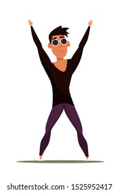 Moving male dancer vector illustration. Cartoon hopping man flat character. Smiling gesturing athlete, artist icon isolated on white background. Party, dance, sport exercises concept