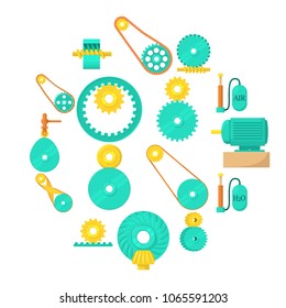 Moving mechanisms icons set. Cartoon illustration of 16 moving mechanisms vector icons for web