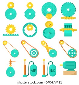 Moving mechanisms icons set. Cartoon illustration of 16 moving mechanisms vector icons for web