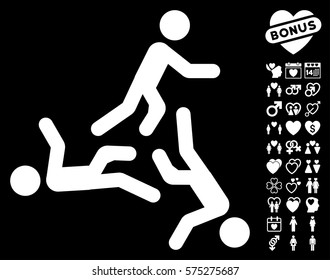 Moving Men icon with bonus dating graphic icons. Vector illustration style is flat rounded iconic white symbols on black background.