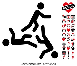 Moving Men pictograph with bonus dating images. Vector illustration style is flat rounded iconic intensive red and black symbols on white background.