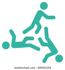 Moving Men vector icon. Style is flat symbol, cyan color, rounded angles, white background.