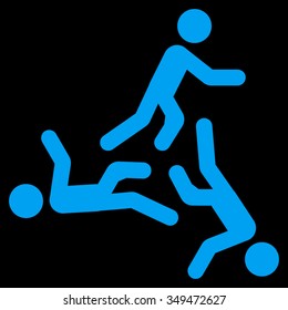 Moving Men vector icon. Style is flat symbol, blue color, rounded angles, black background.