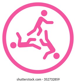 Moving Men vector icon. Style is flat circled symbol, pink color, rounded angles, white background.