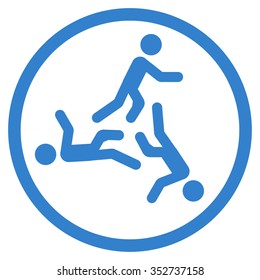 Moving Men vector icon. Style is flat circled symbol, cobalt color, rounded angles, white background.