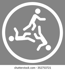 Moving Men vector icon. Style is flat circled symbol, white color, rounded angles, gray background.