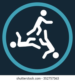 Moving Men vector icon. Style is bicolor flat circled symbol, blue and white colors, rounded angles, dark blue background.