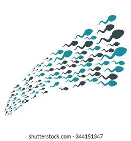 Moving Microbe Race vector illustration. Style is soft blue bicolor flat objects, white background.