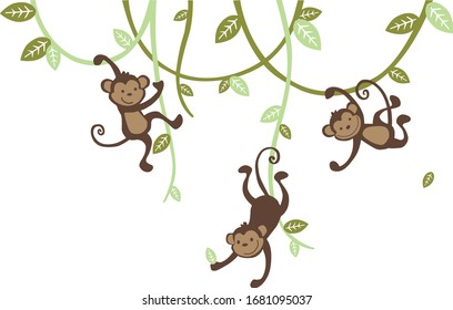 Moving Monkey. For the baby room, playground, nursery room, bedroom. Graphic design lifestyle, vector for cutting, wall decals, interior, vector, design, sticker, decals, decorative